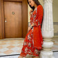 Orange Rayon Alia Cut Embroidered Kurta with Duptta set