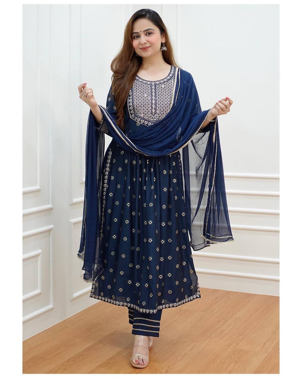Rayon Sequence Embroidered Kurta with Duptta set