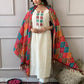 Designer Chikankari Kurta and Colourful Dupatta set
