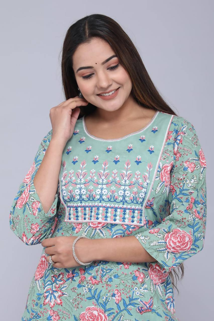 Cotton Printed and Heavy Embroidery Work Kurta Set