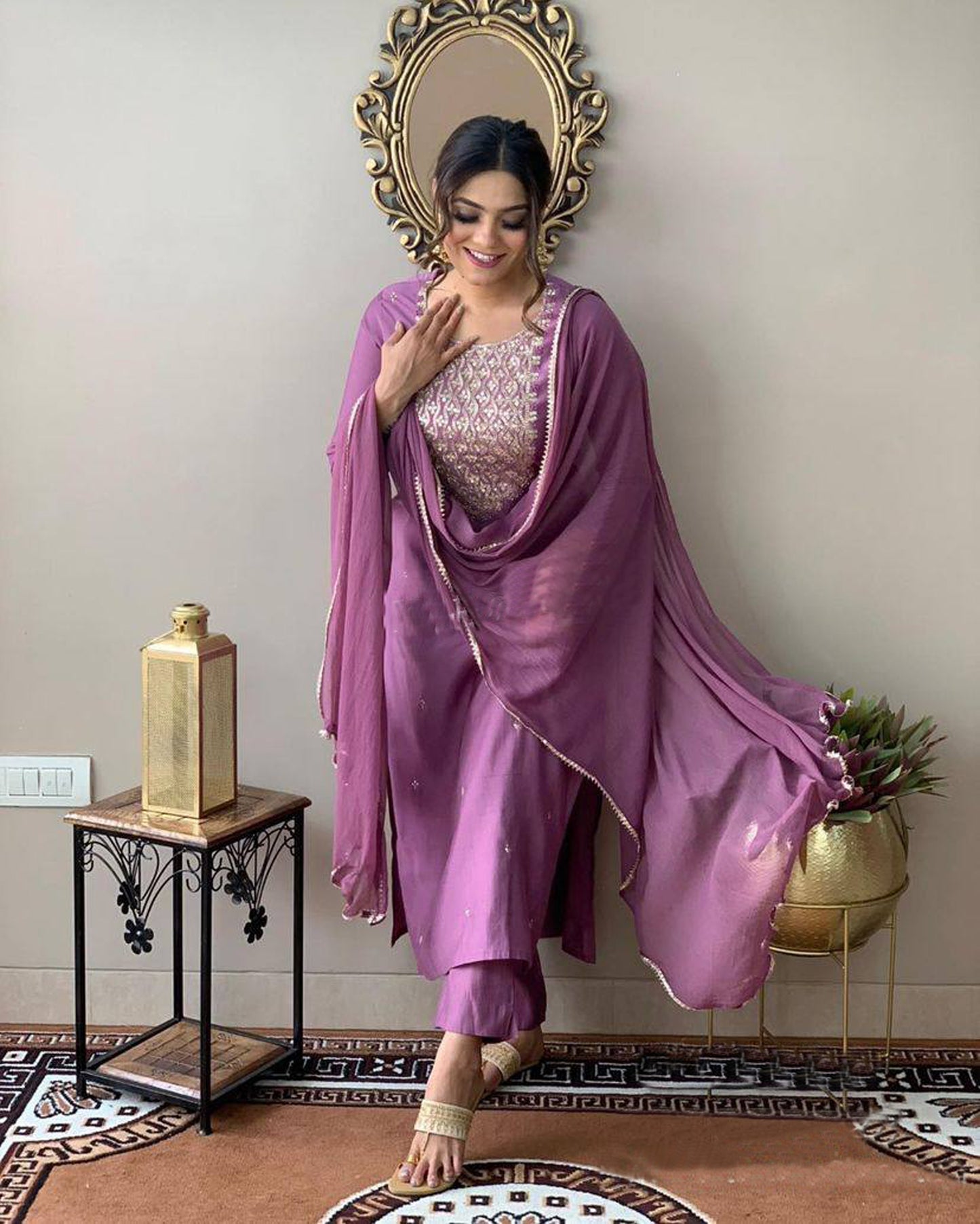 Rayon Embroidered Kurta Set With Dupatta