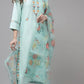 Rayon Slub Sky Blue Embroidered Kurta Set With Printed Dupatta