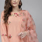Rayon Slub Peach Embroidery Kurta Set With Printed Dupatta Set
