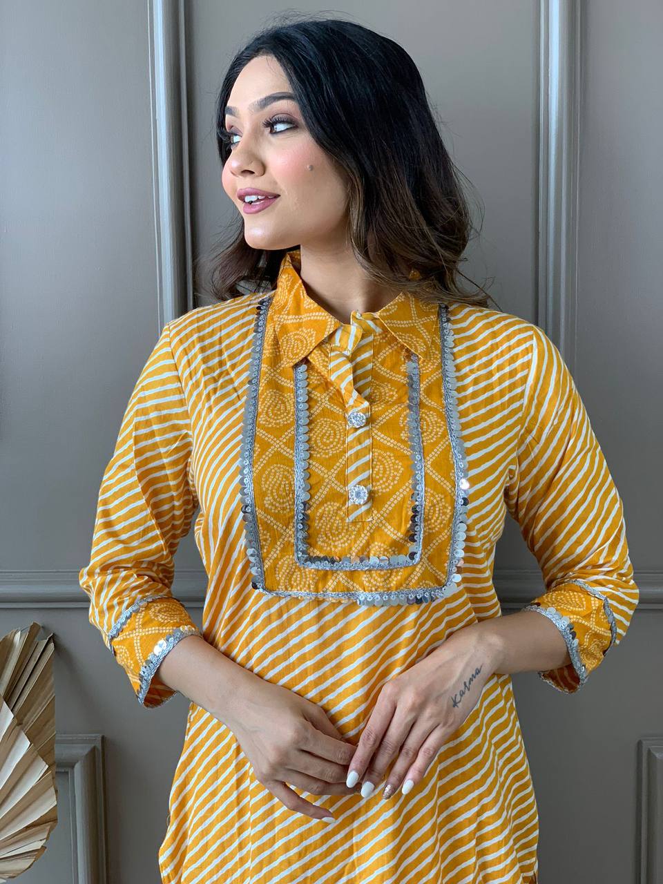 Beautiful Cotton Collar Kurta With Embroidered Lace Work