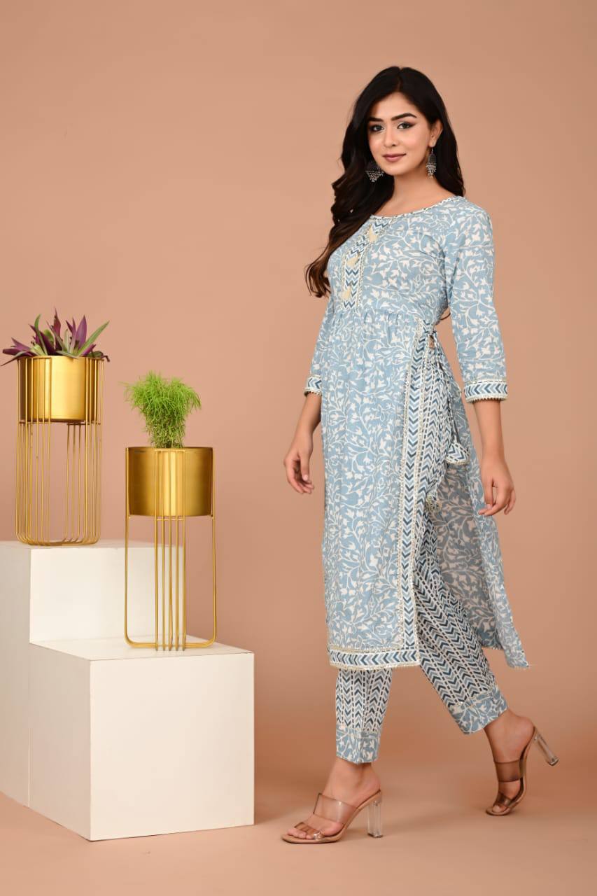 Cotton Fabric Printed Naira Cut Kurti