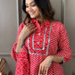 Beautiful Cotton Collar Kurta Set With Embroidered Lace Work