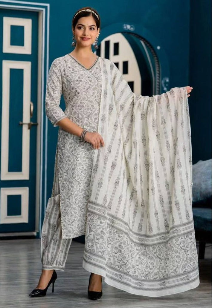 Cotton Afghani Suit Set With Mirror And Embroidery Work