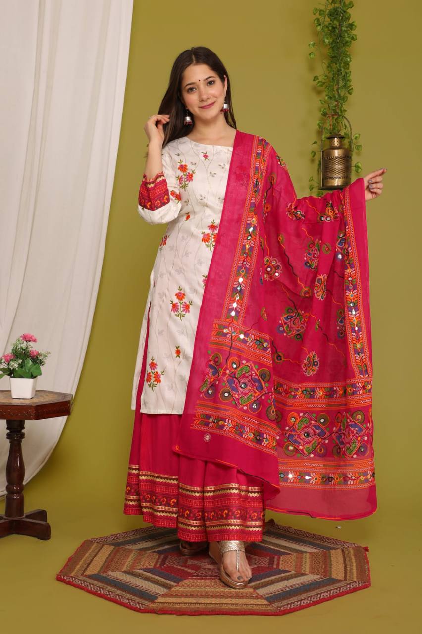 Rayon Embroidered Work Kurta Set With Dupatta