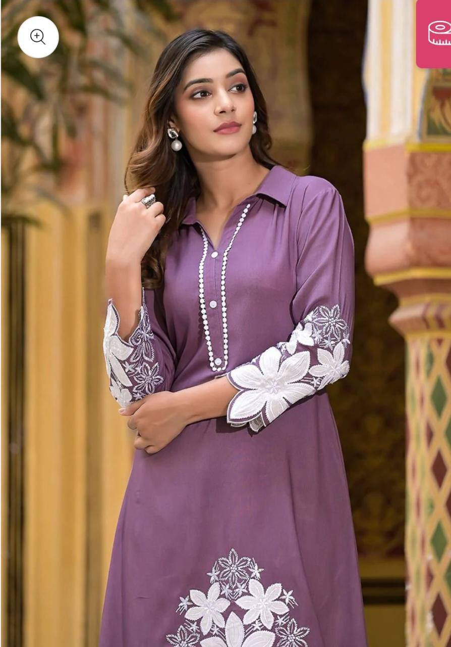 Rayon Fabric Embroidered Kurta Set With Dupatta