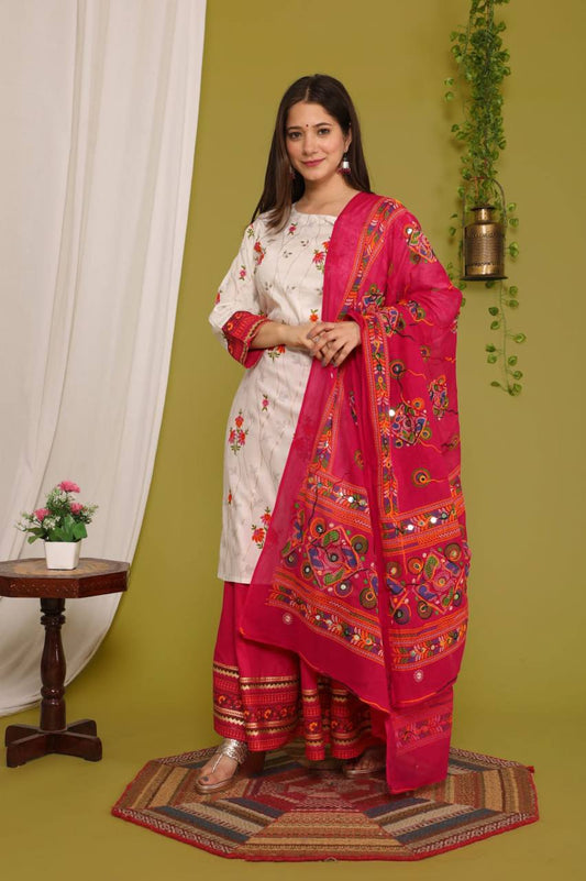 Rayon Embroidered Work Kurta Set With Dupatta