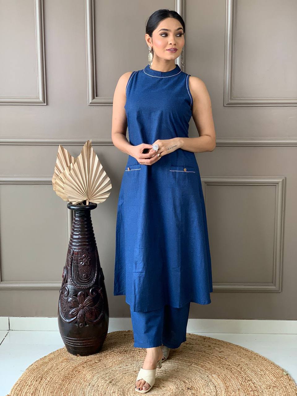 Pure Cotton Double Pocket Kurta With Plazo