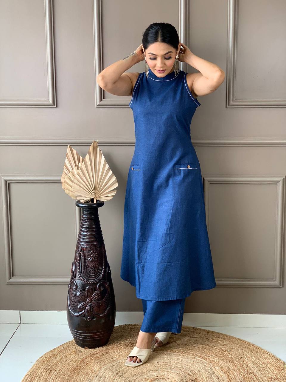 Pure Cotton Double Pocket Kurta With Plazo