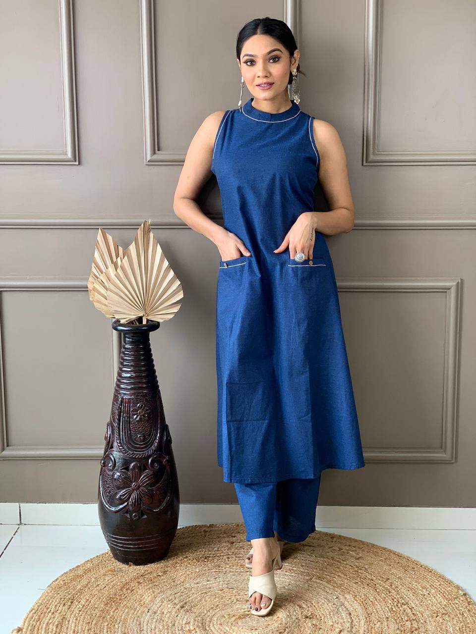 Pure Cotton Double Pocket Kurta With Plazo