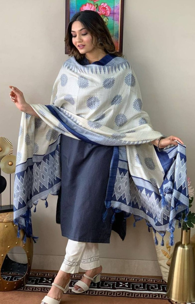 Pure Cotton Handwoven Kurta With Dupatta Set