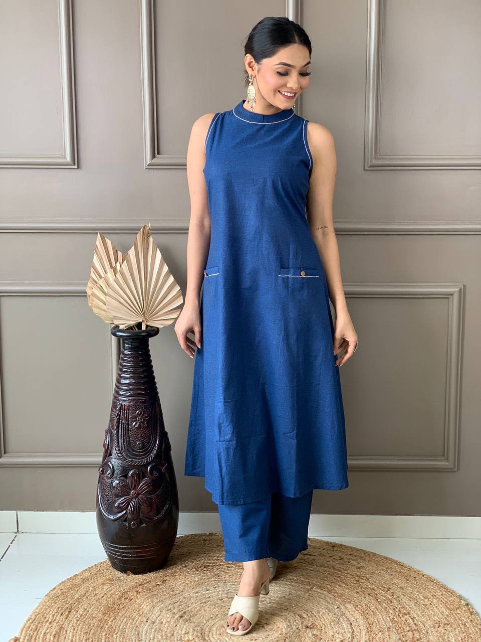 Pure Cotton Double Pocket Kurta With Plazo