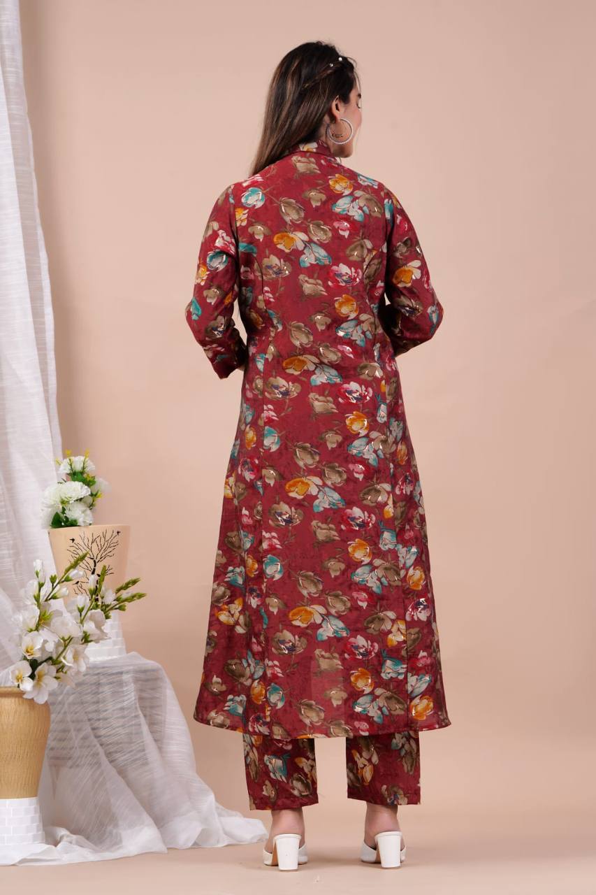 Muslin Fabric Long Afghan Co-Ord Kurta Set