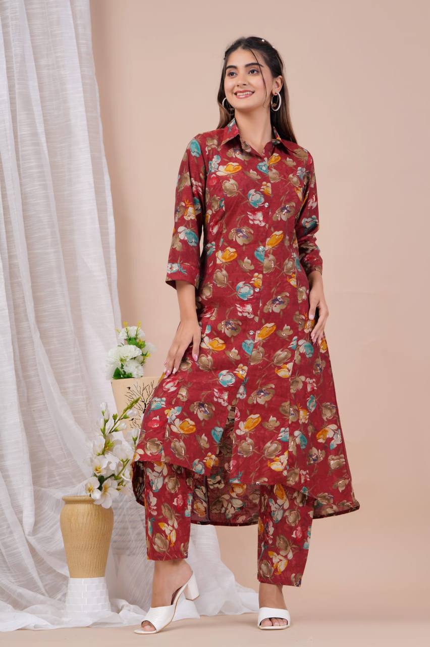 Muslin Fabric Long Afghan Co-Ord Kurta Set