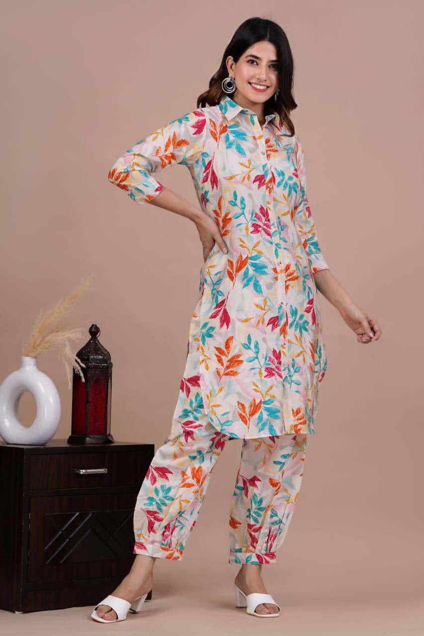 Muslin Fabric Long Afghan Co-Ord Kurta Set