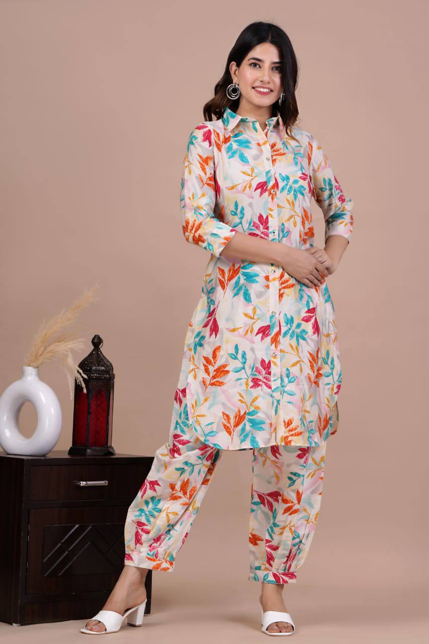 Muslin Fabric Long Afghan Co-Ord Kurta Set