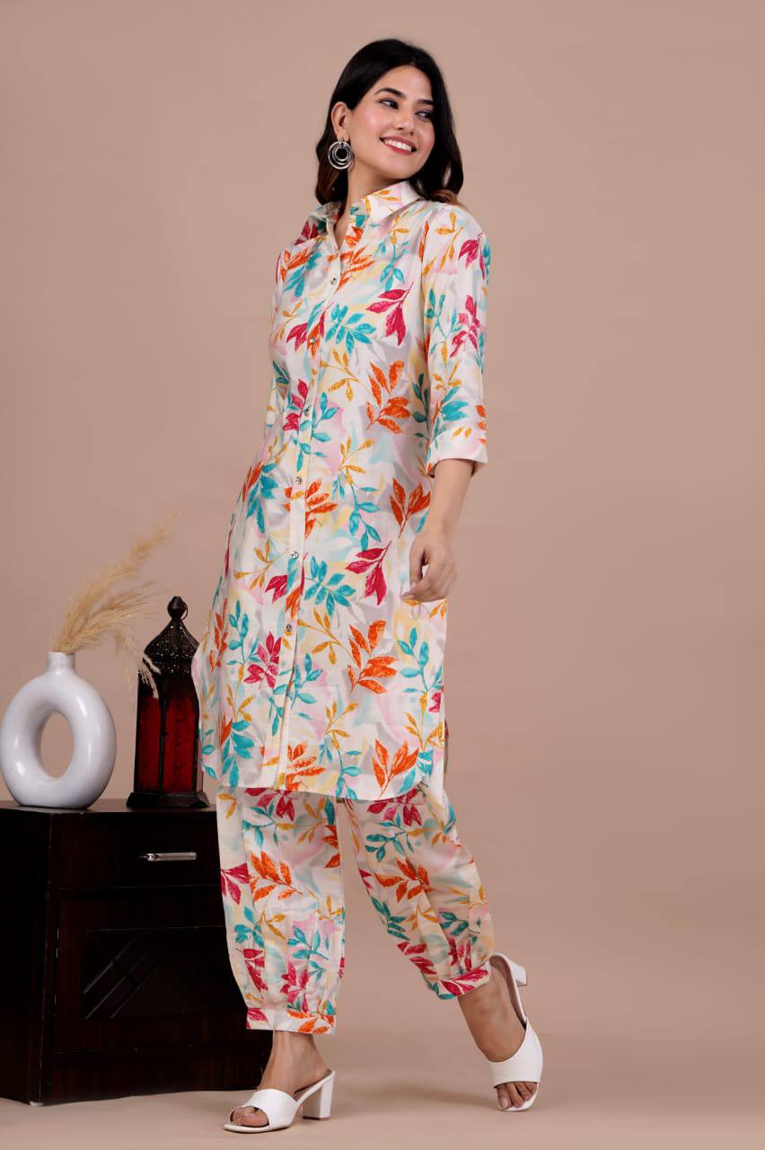 Muslin Fabric Long Afghan Co-Ord Kurta Set