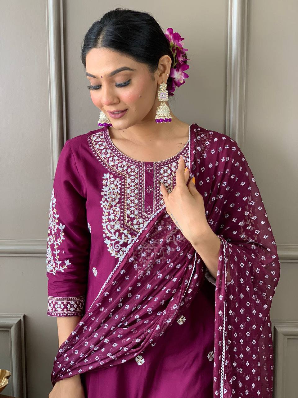 Beautiful kurta with heavy embroidery work with dupatta