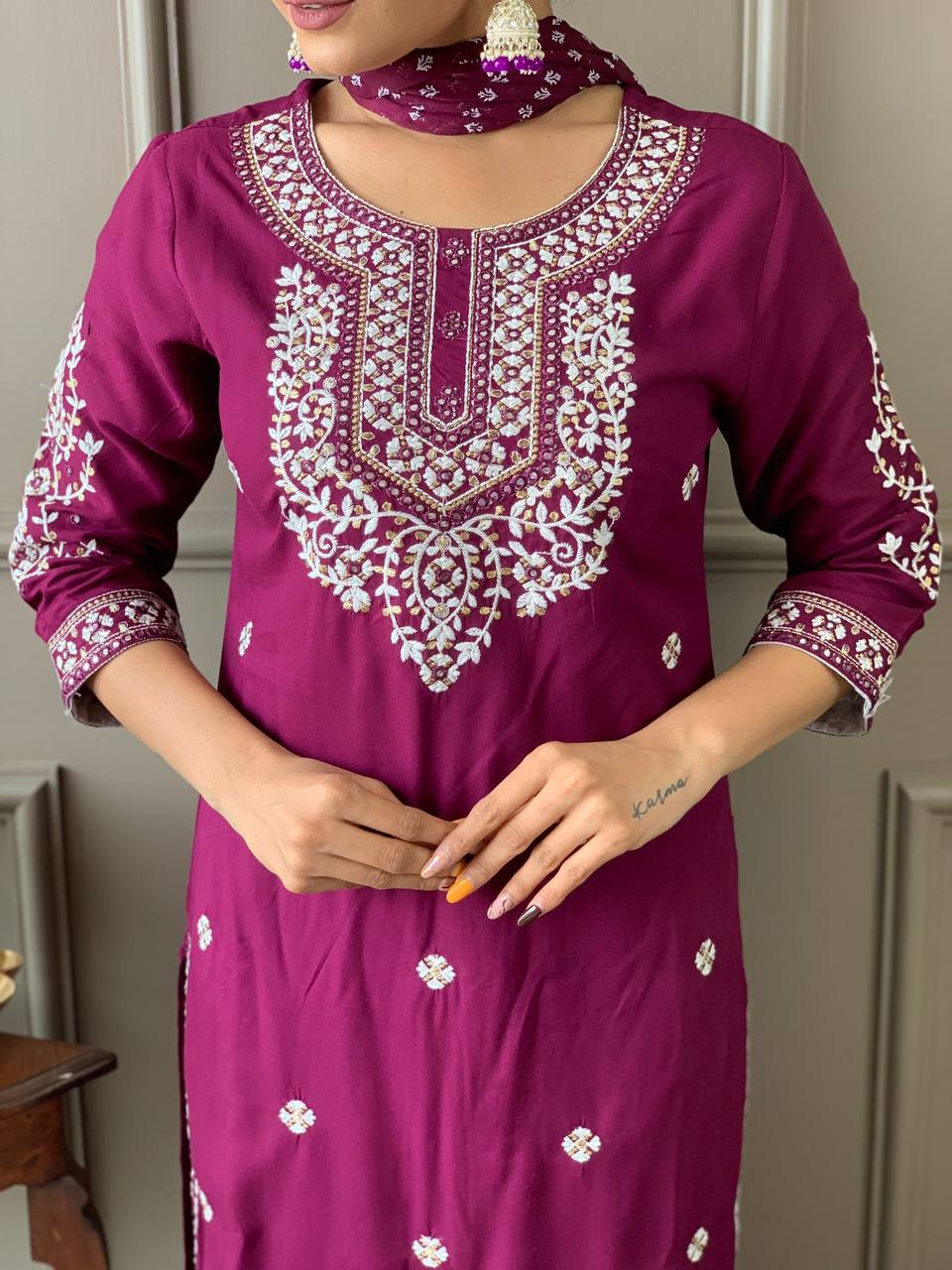 Beautiful kurta with heavy embroidery work with dupatta