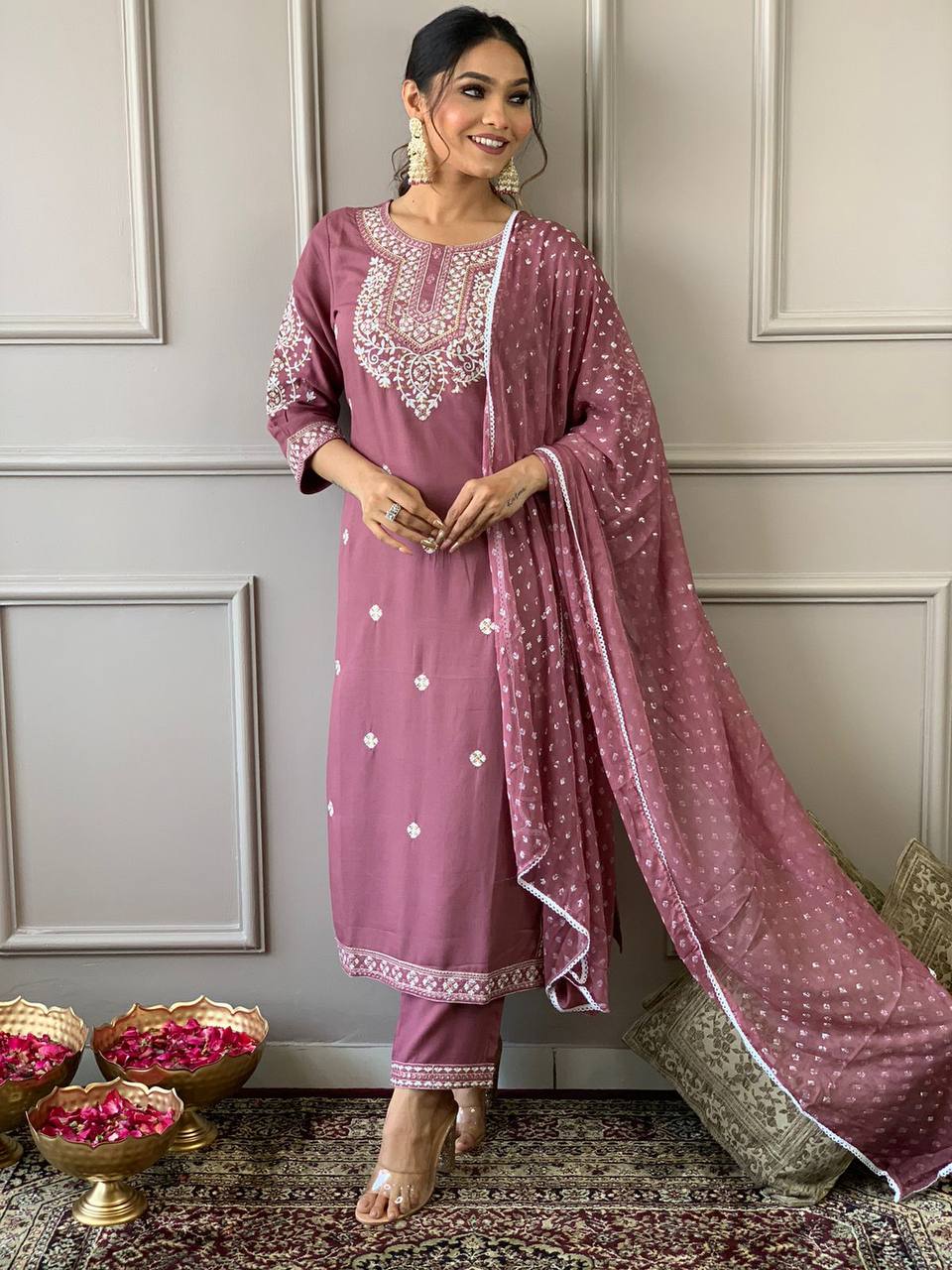 Beautiful kurta with heavy embroidery work with dupatta
