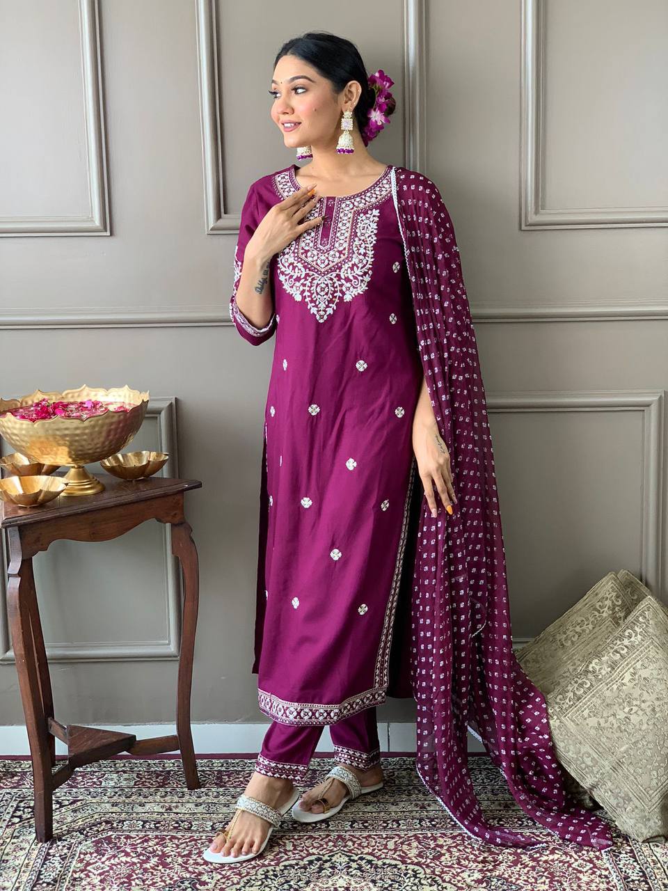 Beautiful kurta with heavy embroidery work with dupatta