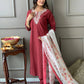 south cotton  handloom Kurta With resham thread embroidery pattern Dupatta Set