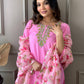 Baby Pink Embroidered Kurta Set With Digital Printed Dupatta