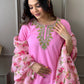Baby Pink Embroidered Kurta Set With Digital Printed Dupatta