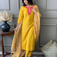 Yellow Embroidered Kurta Set With Digital Printed Dupatta