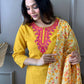 Yellow Embroidered Kurta Set With Digital Printed Dupatta
