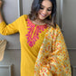 Yellow Embroidered Kurta Set With Digital Printed Dupatta