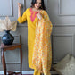 Yellow Embroidered Kurta Set With Digital Printed Dupatta