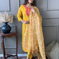 Yellow Embroidered Kurta Set With Digital Printed Dupatta