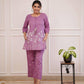 Pink Cotton Embroidered Short Kurta Top With Pant