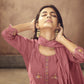 Viscose Rayon Peach Embroidered Kurta With Dupatta Set