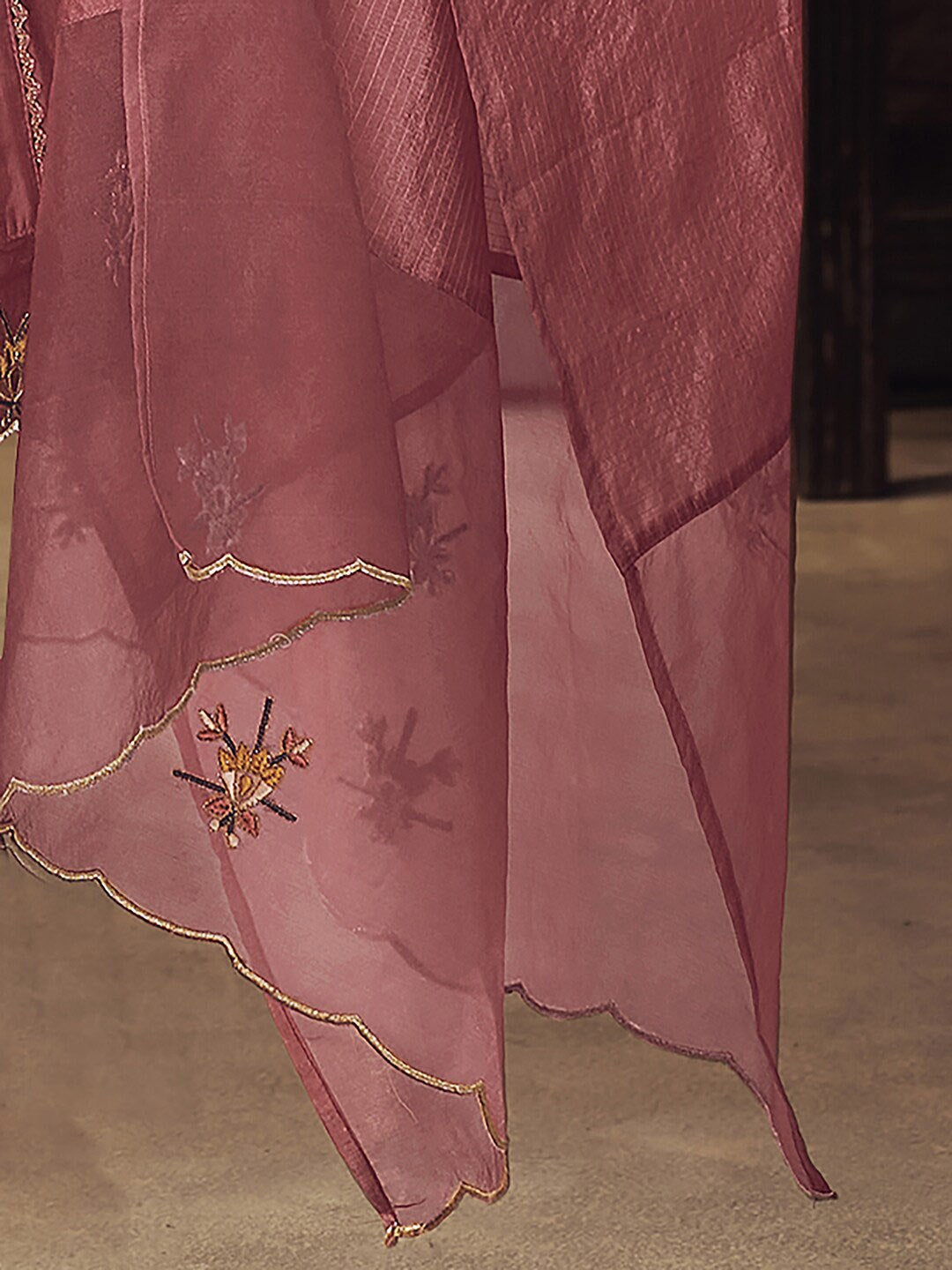 Viscose Rayon Peach Embroidered Kurta With Dupatta Set