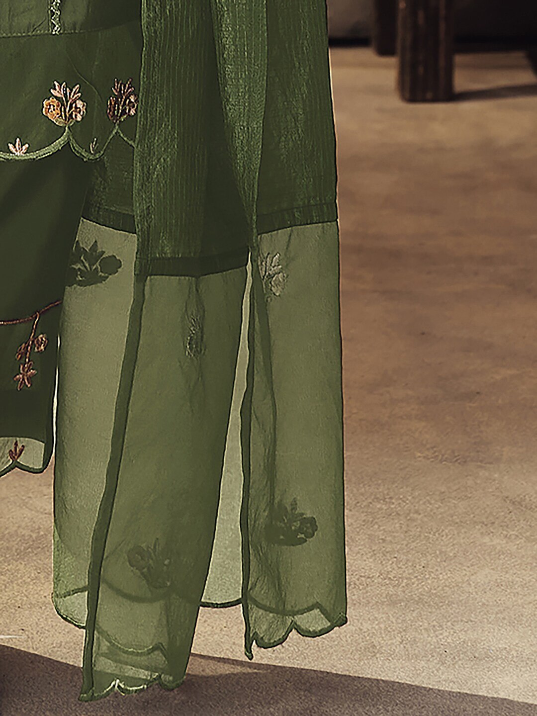 Viscose Rayon Pista Embroidered Kurta With Dupatta Set