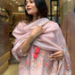 Pink Printed Kurta Set With Organza Dupatta With Pant Pair