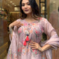 Pink Printed Kurta Set With Organza Dupatta With Pant Pair
