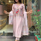 Pink Printed Kurta Set With Organza Dupatta With Pant Pair