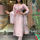Pink Printed Kurta Set With Organza Dupatta With Pant Pair
