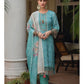 Sky Blue embroidered work cotton kurti linen dupatta set