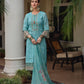 Sky Blue embroidered work cotton kurti linen dupatta set