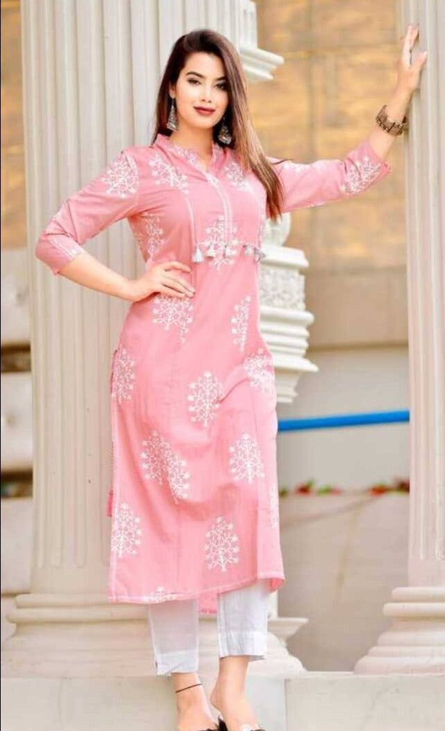 Cotton Embroidered Work Kurta Set