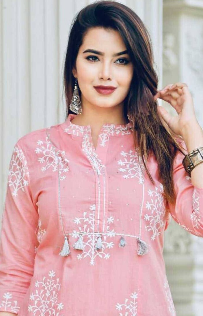 Cotton Embroidered Work Kurta Set