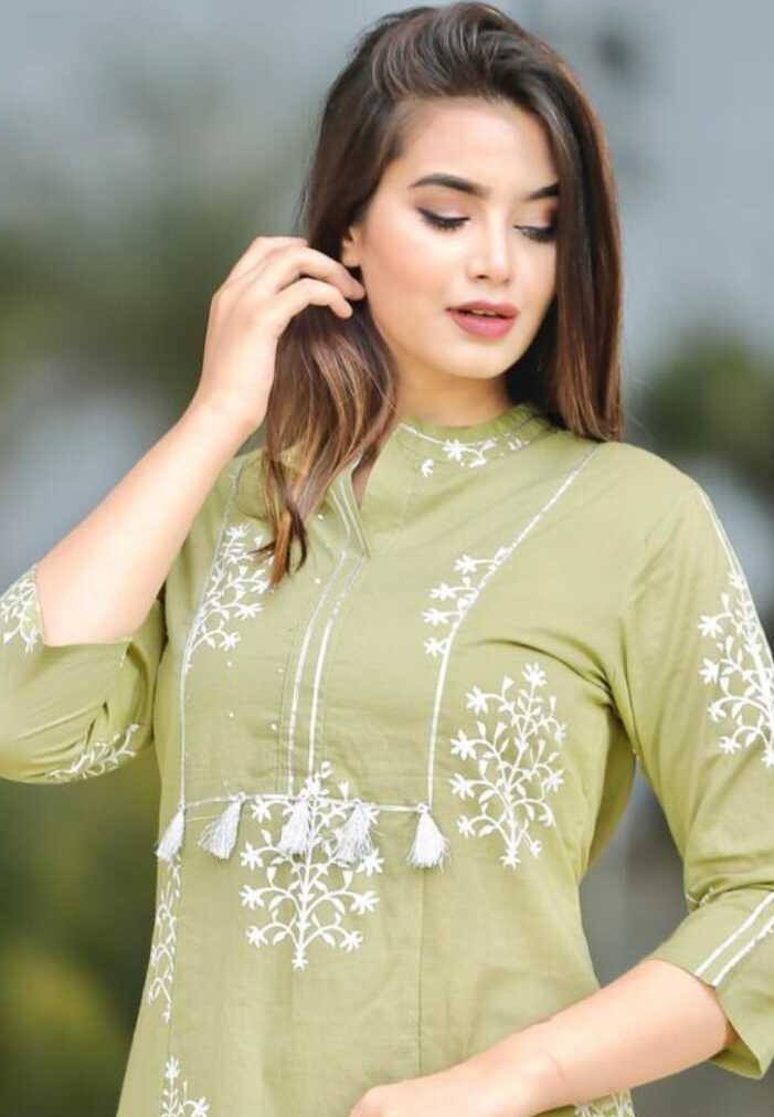 Cotton Embroidered Work Kurta Set