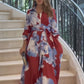 Red & Blue Abstract Printed Maxi Dress